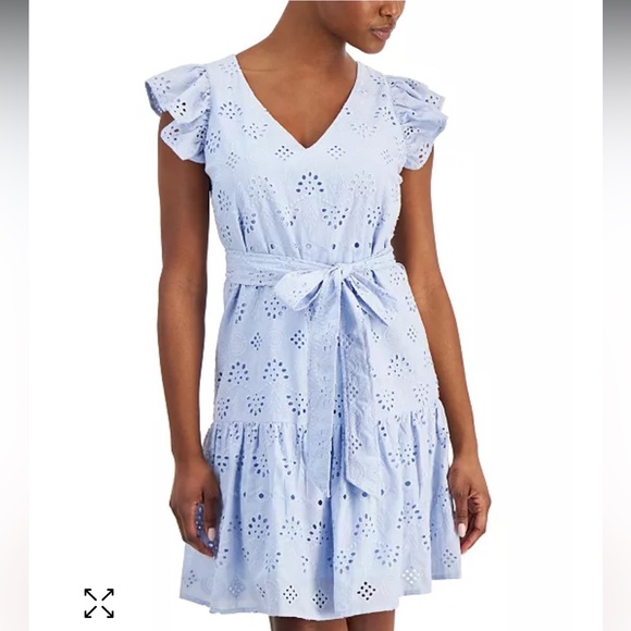 Same Edelman Women's Eyelet Ruffled Belted Tiered Dress - Picture 1 of 4